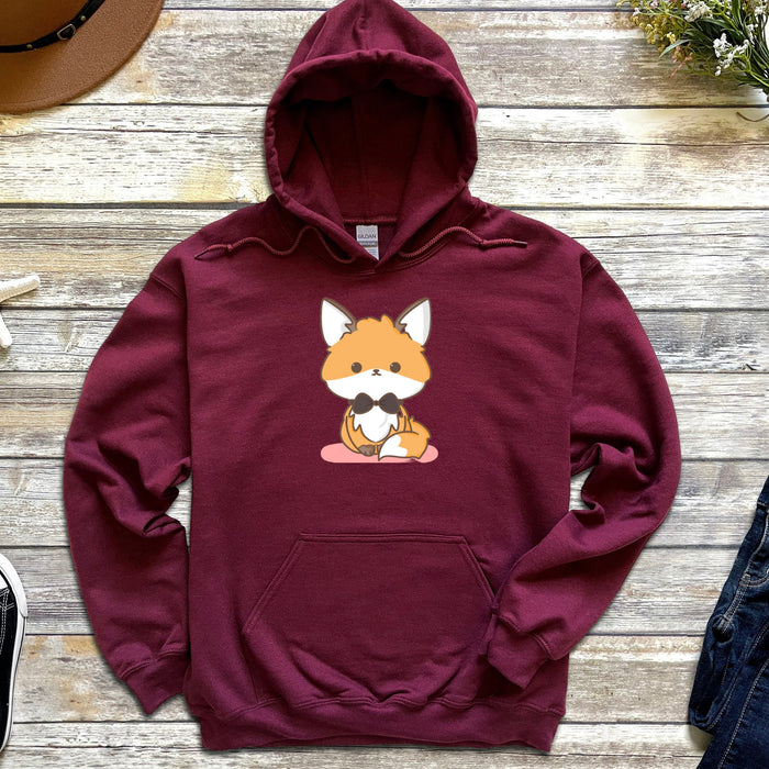 Cute Bowtie Fox Hoodie |Meme Fox Kitten Gift for Cat Lovers Fairy Tale Creature Brown Beige Creature Sitting Fox with Bowtie