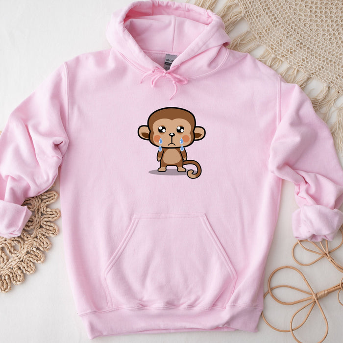 Cute Sad Crying Monkey Hoodie | Japanese StreetwearAnimal Cartoon Anime Sad Ape Swinging Primate with Tail Adorable Harajuku Fashion