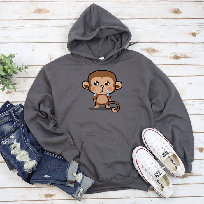 Cute Sad Crying Monkey Hoodie | Japanese StreetwearAnimal Cartoon Anime Sad Ape Swinging Primate with Tail Adorable Harajuku Fashion