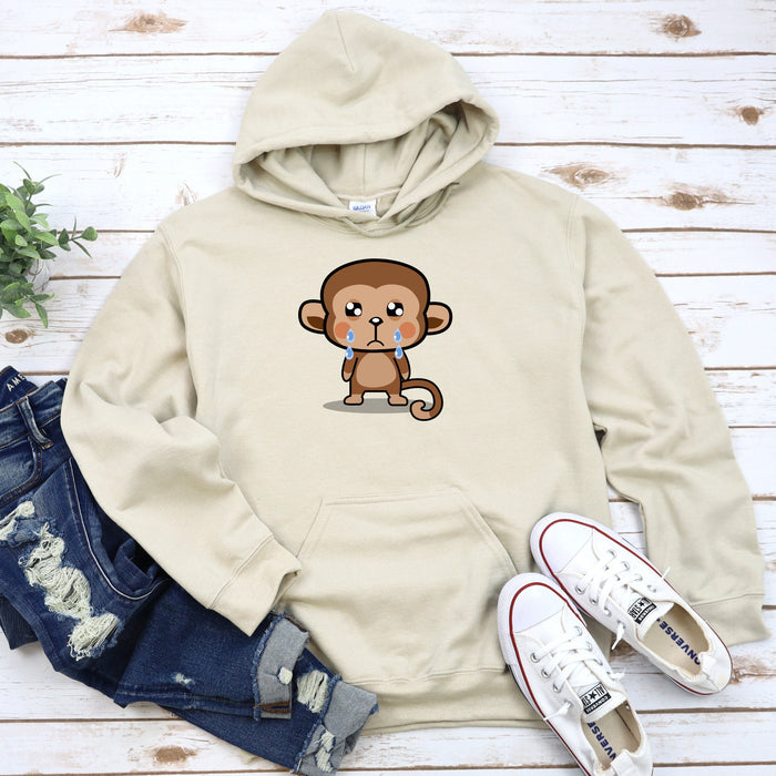 Cute Sad Crying Monkey Hoodie | Japanese StreetwearAnimal Cartoon Anime Sad Ape Swinging Primate with Tail Adorable Harajuku Fashion