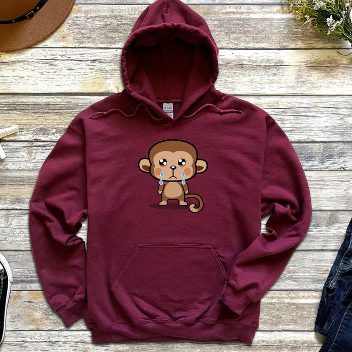 Cute Sad Crying Monkey Hoodie | Japanese StreetwearAnimal Cartoon Anime Sad Ape Swinging Primate with Tail Adorable Harajuku Fashion