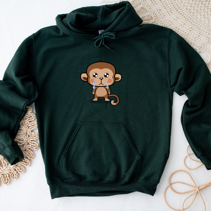 Cute Sad Crying Monkey Hoodie | Japanese StreetwearAnimal Cartoon Anime Sad Ape Swinging Primate with Tail Adorable Harajuku Fashion