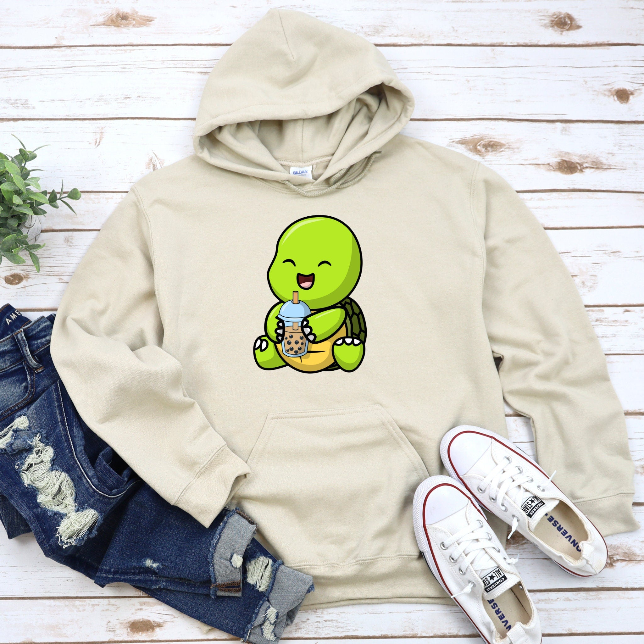 Baby Turtle Drinking Boba Tea Hoodie