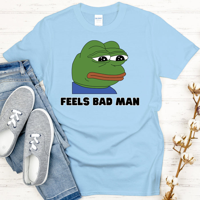 Cute Sad Pepe the Frog "Feels Bad Man" T-Shirt | Japanese StreetwearMeme 4Chan Kermit the Frog Toad Rare Pepe Animated Animal Cartoon