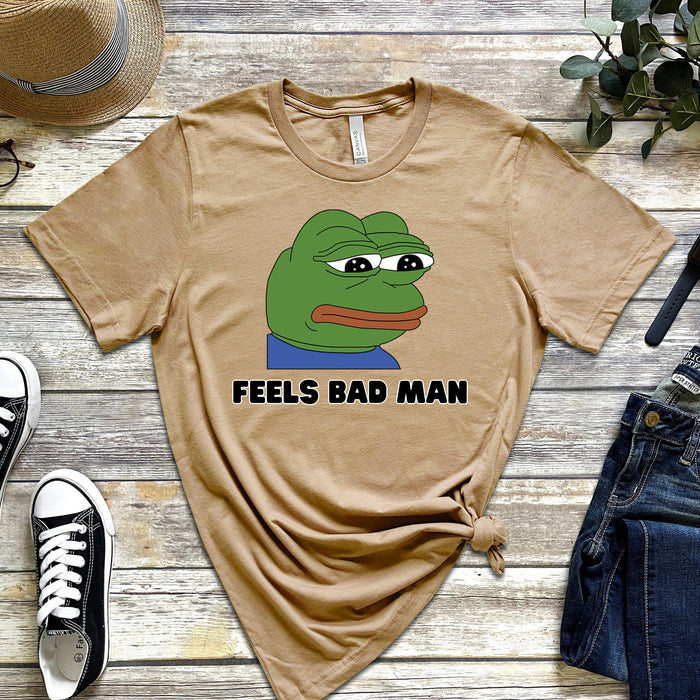 Cute Sad Pepe the Frog "Feels Bad Man" T-Shirt | Japanese StreetwearMeme 4Chan Kermit the Frog Toad Rare Pepe Animated Animal Cartoon