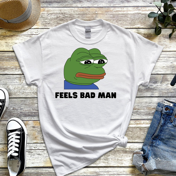 Cute Sad Pepe the Frog "Feels Bad Man" T-Shirt | Japanese StreetwearMeme 4Chan Kermit the Frog Toad Rare Pepe Animated Animal Cartoon