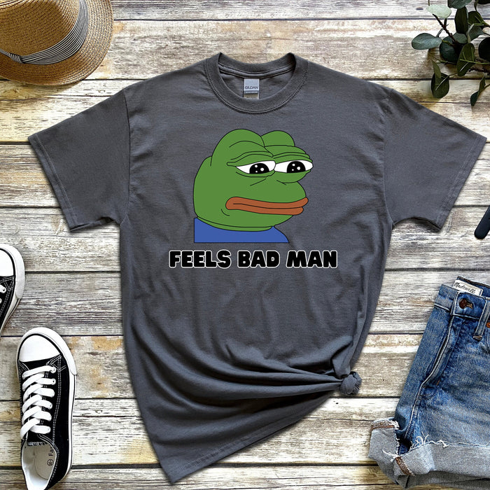 Cute Sad Pepe the Frog "Feels Bad Man" T-Shirt | Japanese StreetwearMeme 4Chan Kermit the Frog Toad Rare Pepe Animated Animal Cartoon