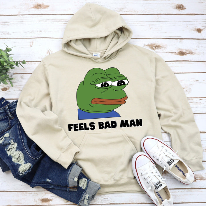 Cute Sad Pepe the Frog "Feels Bad Man" Hoodie| Japanese StreetwearMeme 4Chan Kermit the FrogPepe Animated Animal Cartoon