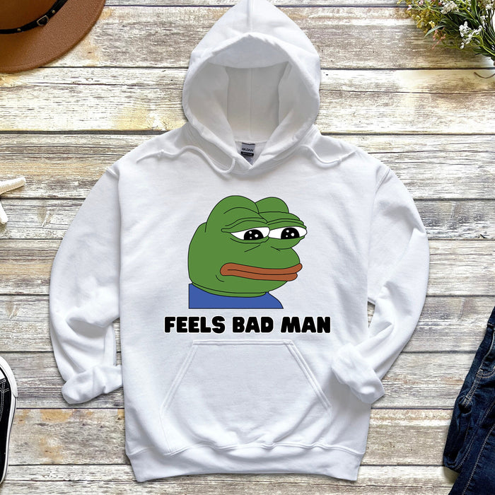 Cute Sad Pepe the Frog "Feels Bad Man" Hoodie| Japanese StreetwearMeme 4Chan Kermit the FrogPepe Animated Animal Cartoon