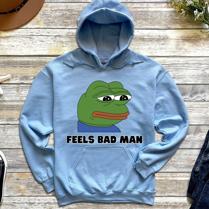 Cute Sad Pepe the Frog "Feels Bad Man" Hoodie| Japanese StreetwearMeme 4Chan Kermit the FrogPepe Animated Animal Cartoon