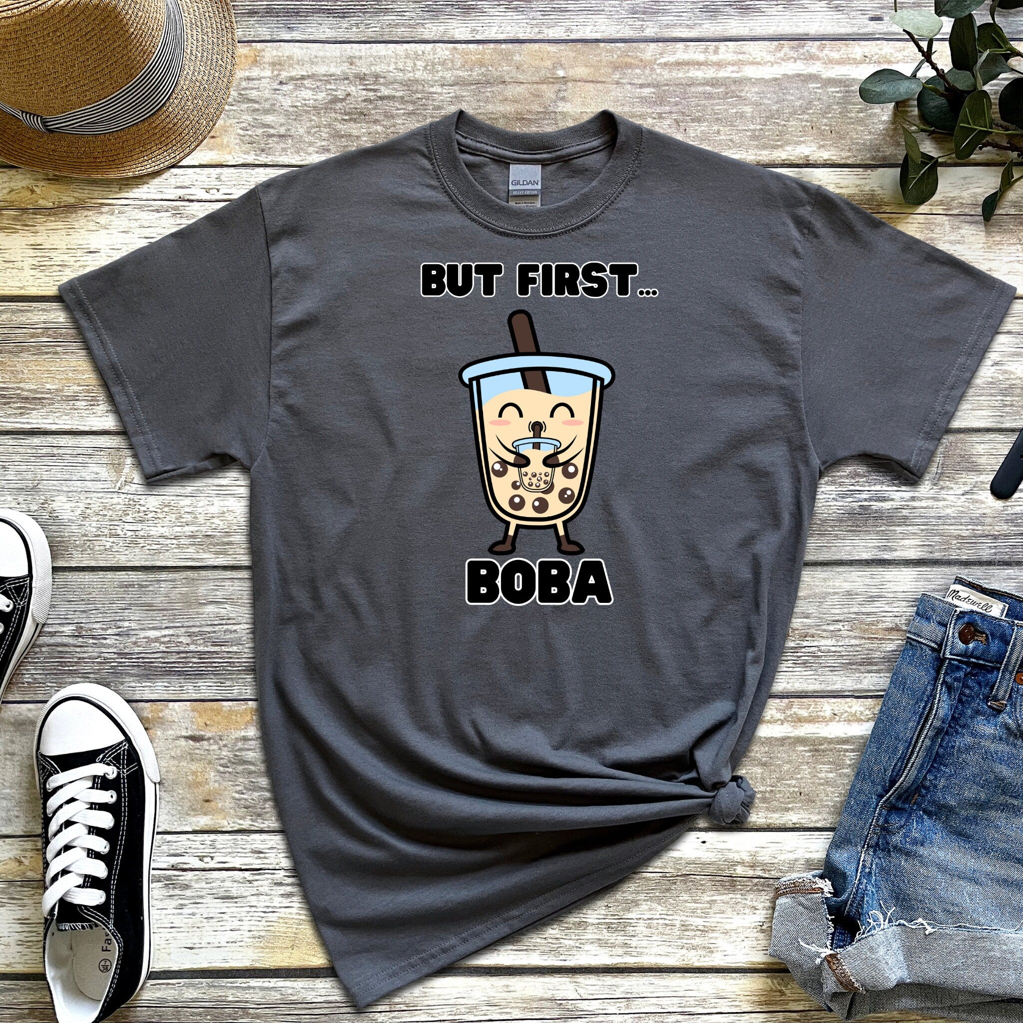Boba Drinking Boba Tea "But First... Boba" T-Shirt