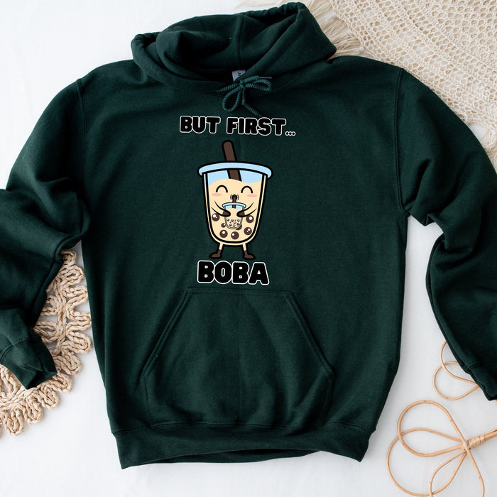 Cute Boba Drinking Boba Tea "But First... Boba" Hoodie| Baby Adult Bubble Tea Taro Popping BubblesCoffee Lover Japanese Streetwear