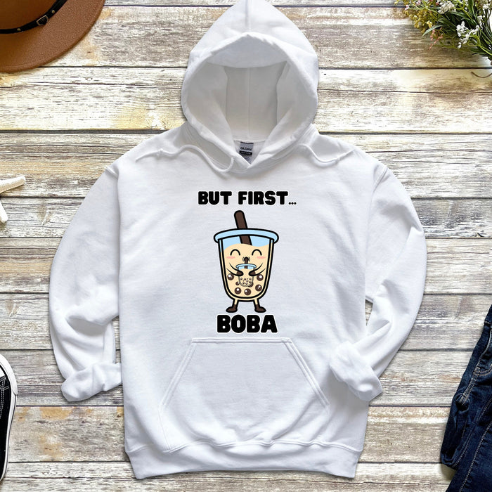 Cute Boba Drinking Boba Tea "But First... Boba" Hoodie| Baby Adult Bubble Tea Taro Popping BubblesCoffee Lover Japanese Streetwear