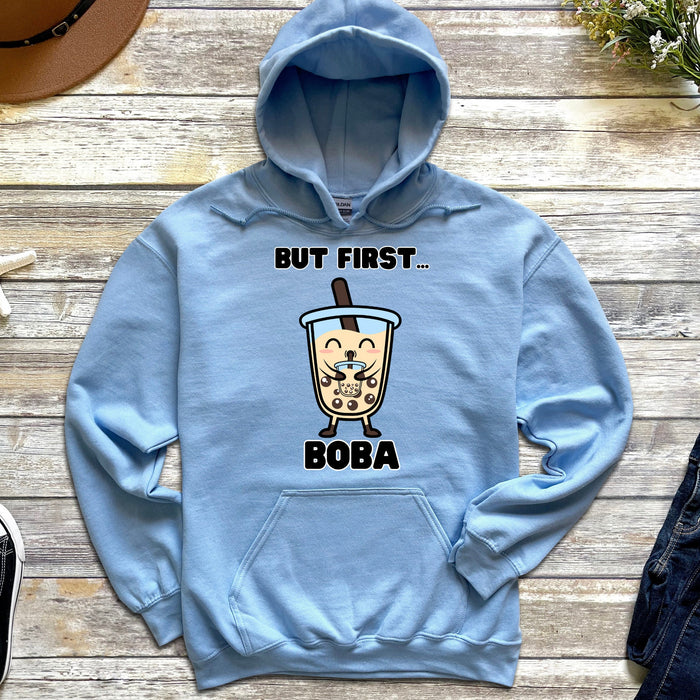 Cute Boba Drinking Boba Tea "But First... Boba" Hoodie| Baby Adult Bubble Tea Taro Popping BubblesCoffee Lover Japanese Streetwear