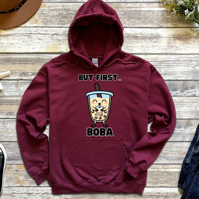 Cute Boba Drinking Boba Tea "But First... Boba" Hoodie| Baby Adult Bubble Tea Taro Popping BubblesCoffee Lover Japanese Streetwear