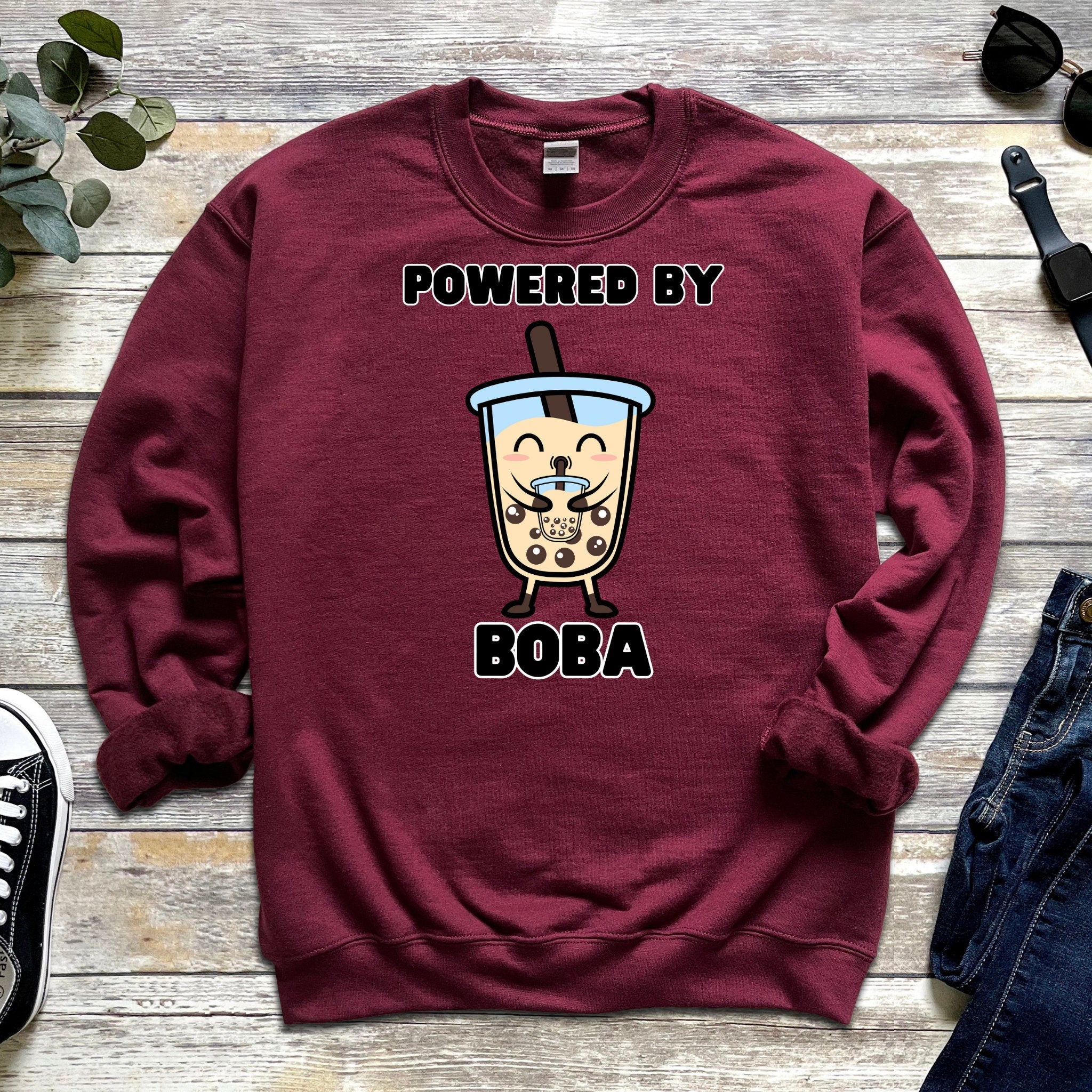 Boba Drinking Boba Tea "Powered By Boba" Sweatshirt