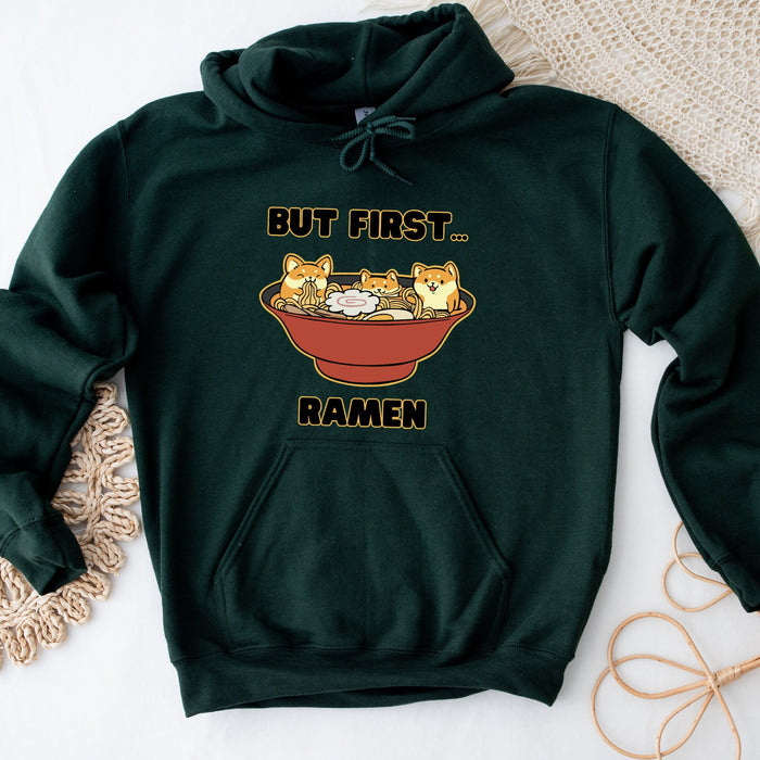 Cute But First... Ramen Shiba Inu Ramen Bowl Hoodie |Adorable Shiba Inu Ramen Bowl Japanese Streetwear Anime Apparel Cartoon