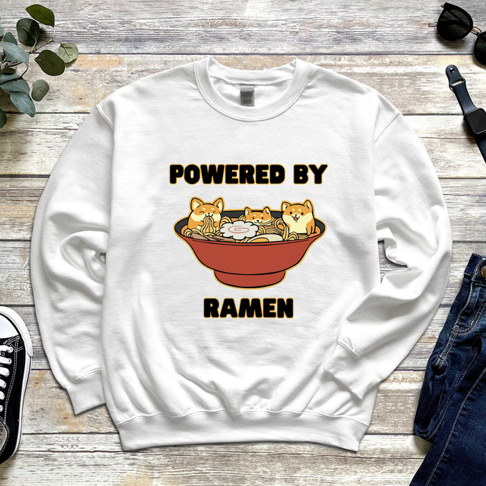 Cute Powered by Ramen Shiba Inu Ramen Bowl Sweatshirt |Adorable Shiba Inu Ramen Bowl Japanese Streetwear Anime Apparel Cartoon