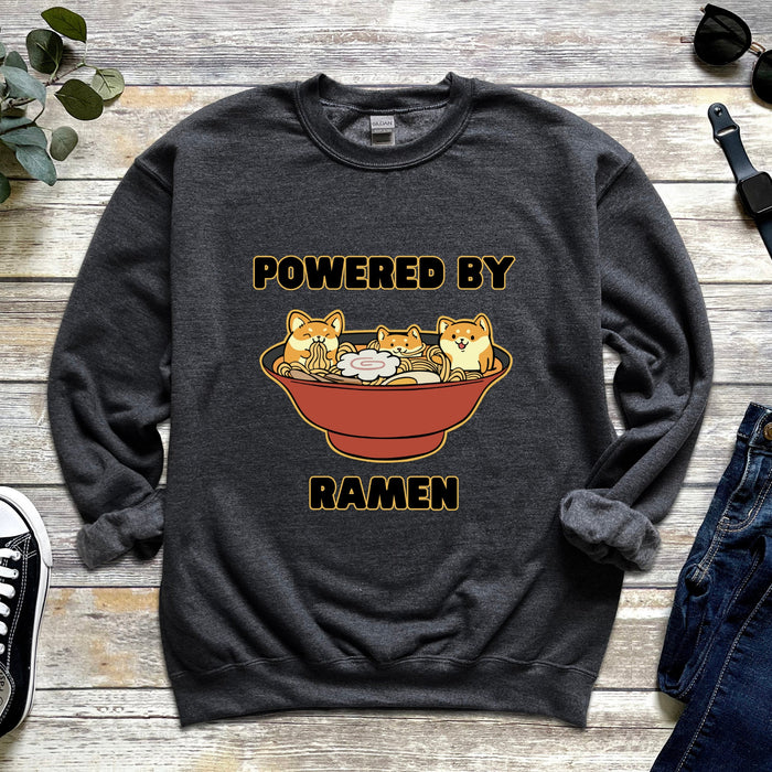 Cute Powered by Ramen Shiba Inu Ramen Bowl Sweatshirt |Adorable Shiba Inu Ramen Bowl Japanese Streetwear Anime Apparel Cartoon