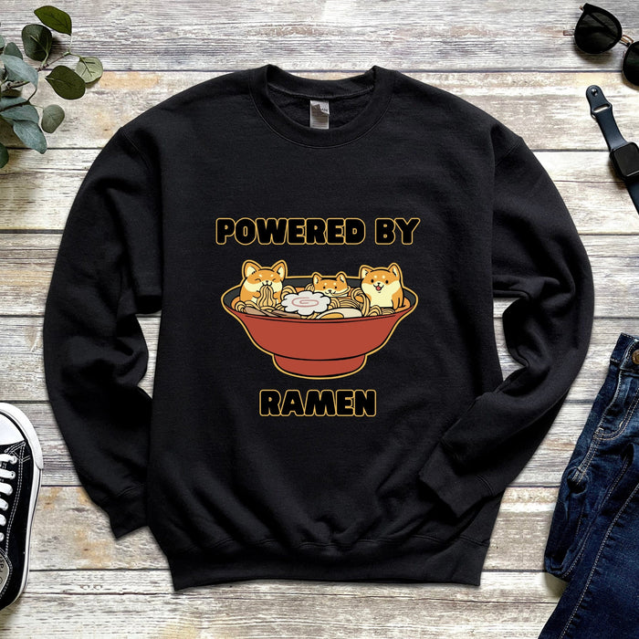 Cute Powered by Ramen Shiba Inu Ramen Bowl Sweatshirt |Adorable Shiba Inu Ramen Bowl Japanese Streetwear Anime Apparel Cartoon