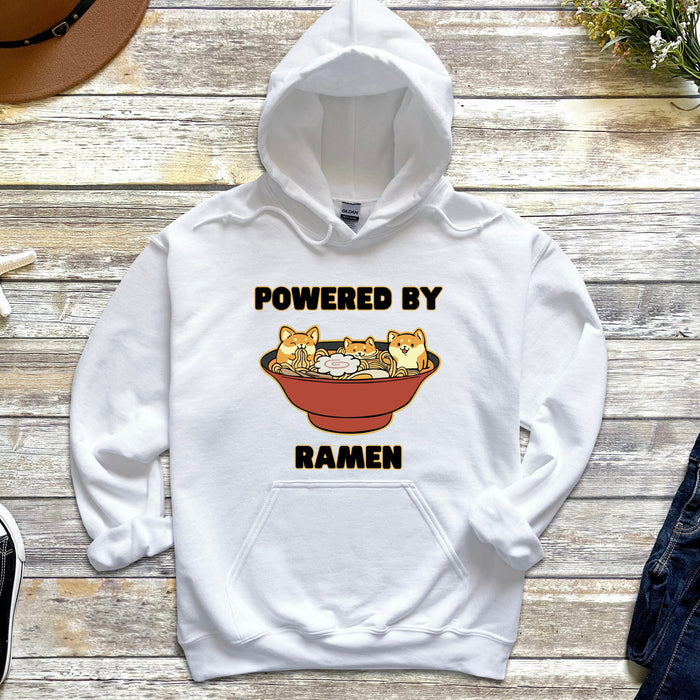 Cute Powered by Ramen Shiba Inu Ramen Bowl Hoodie |Adorable Shiba Inu Ramen Bowl Japanese Streetwear Anime Apparel Cartoon