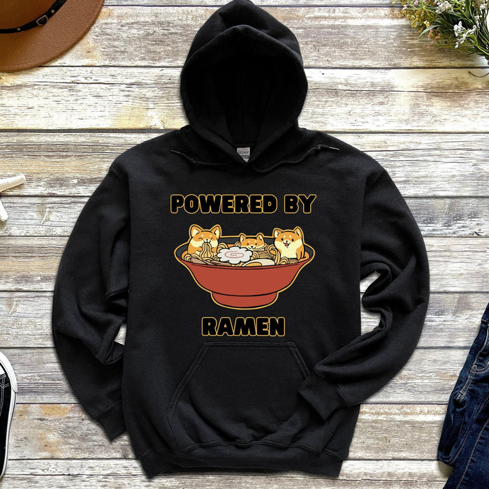 Cute Powered by Ramen Shiba Inu Ramen Bowl Hoodie |Adorable Shiba Inu Ramen Bowl Japanese Streetwear Anime Apparel Cartoon