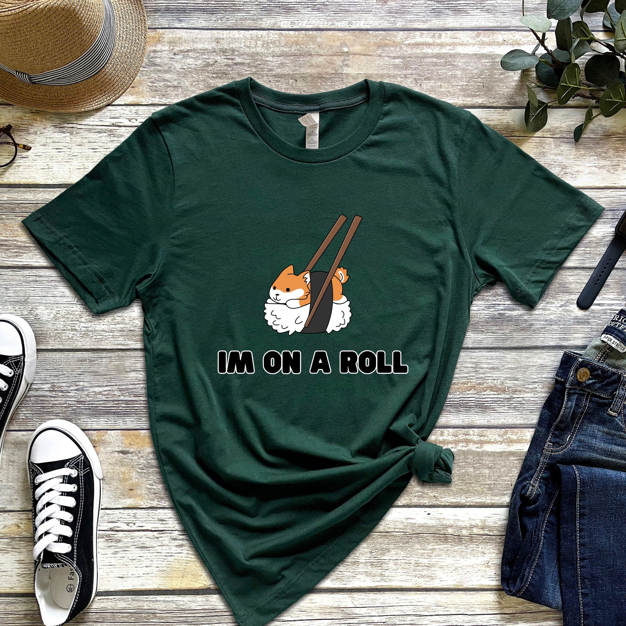 "I'm on a Roll" Sushi Shiba Inu T-Shirt