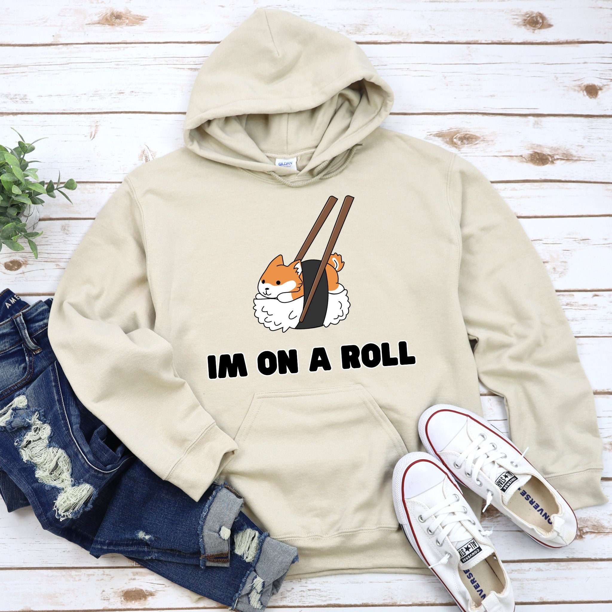 "I'm on a Roll" Sushi Shiba Inu Hoodie