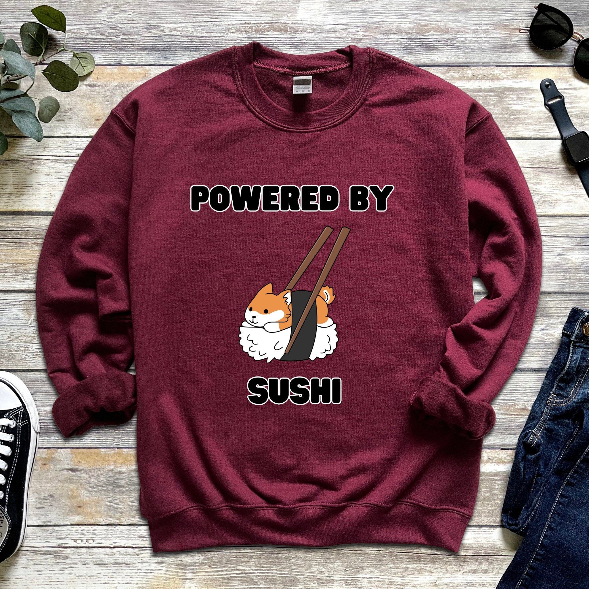 Powered by Sushi Shiba Inu Sweatshirt