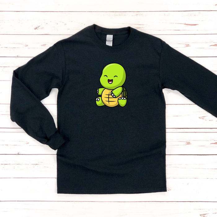 a black shirt with a green turtle on it