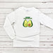 a white long sleeve shirt with an avocado on it