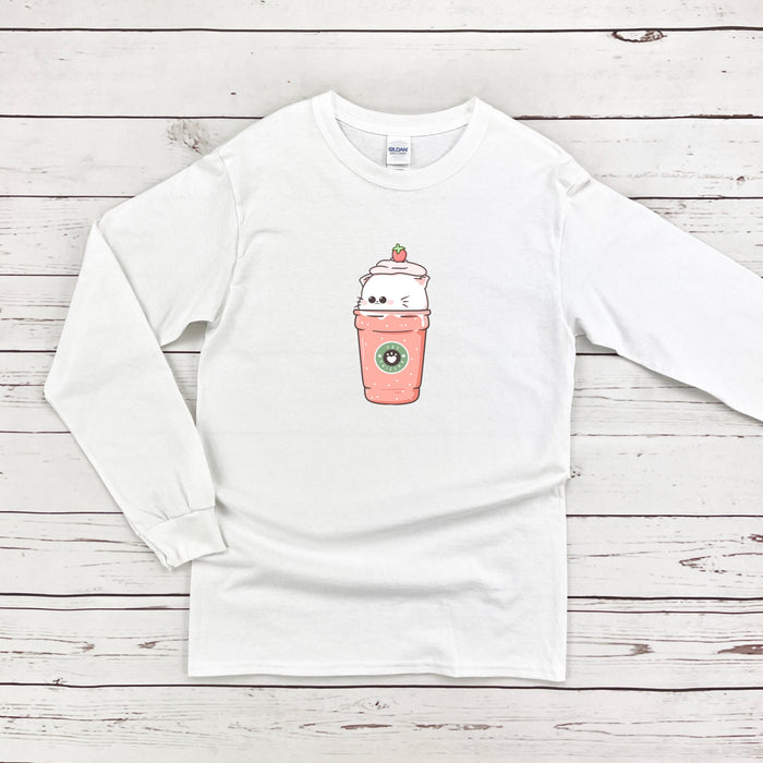 a white shirt with a cup of coffee on it