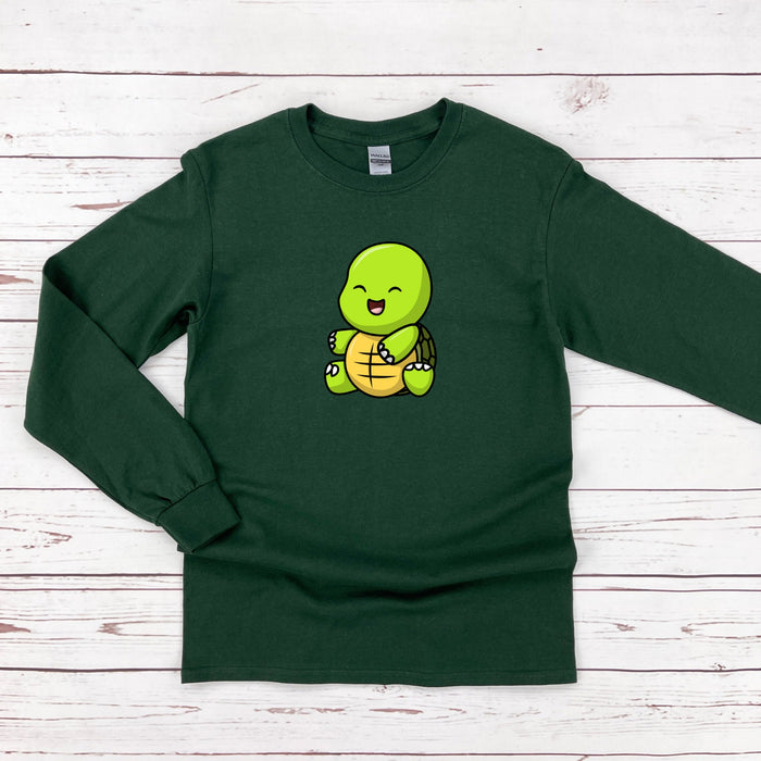 a green shirt with a turtle on it