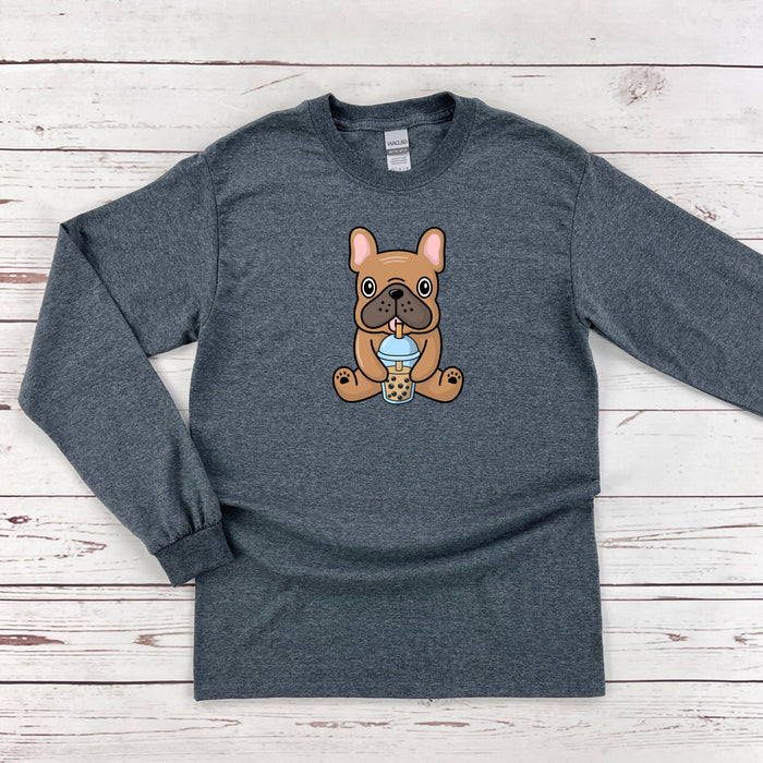 a gray shirt with a dog on it