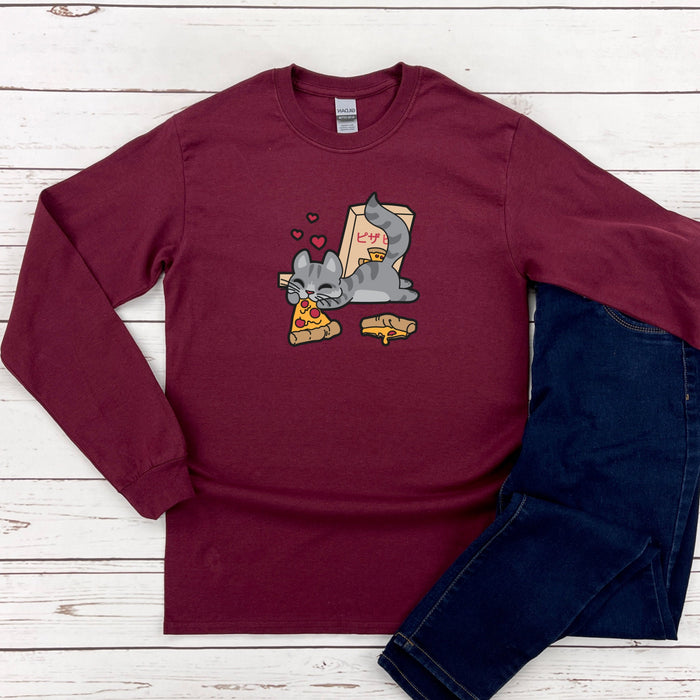 a red shirt with a picture of a cat and a mouse on it