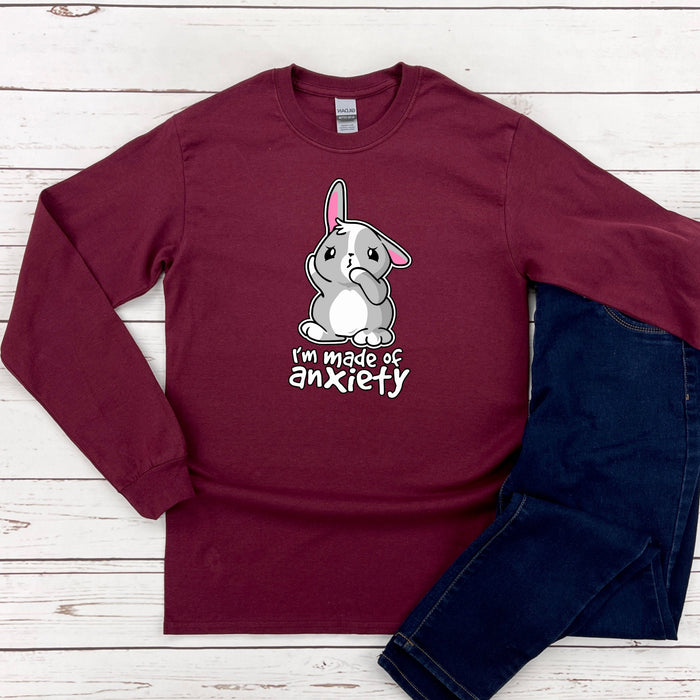 a maroon shirt with an image of a bunny on it