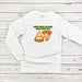 a white shirt with a pizza and a slice of pizza on it