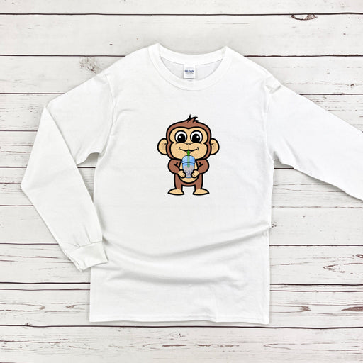 a white shirt with a monkey on it