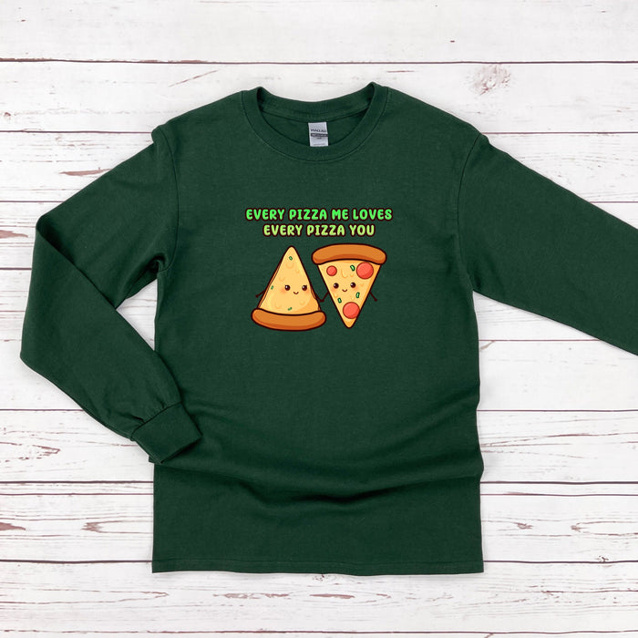 a green shirt with pizza slices on it