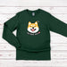 a green shirt with an image of a dog on it