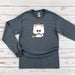 a gray shirt with a white cat on it