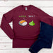 a red shirt that says wasa bae? with sushi on it