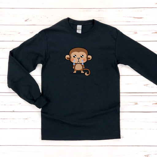 a black sweatshirt with a cartoon monkey on it