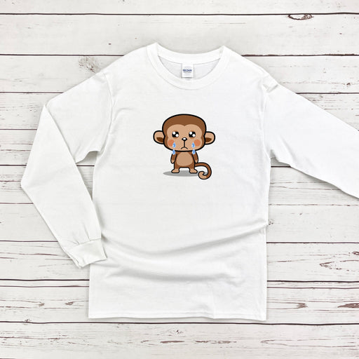 a white shirt with a cartoon monkey on it