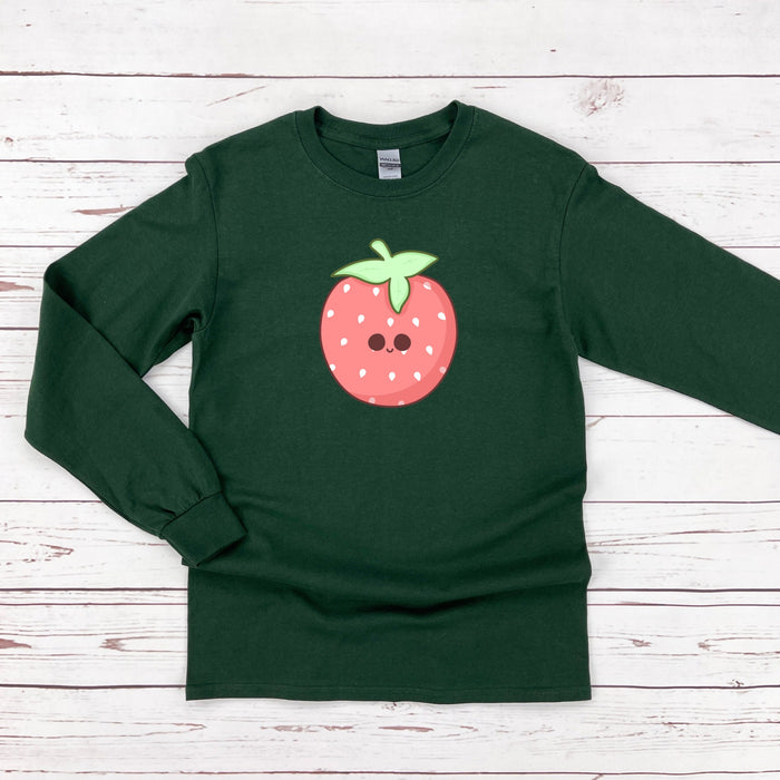 a green shirt with a strawberry on it