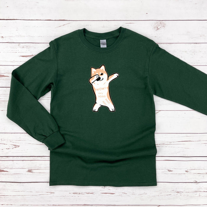 a green shirt with a dog on it