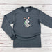 a gray long sleeve shirt with a rabbit on it