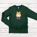a green sweatshirt with a cartoon fox on it