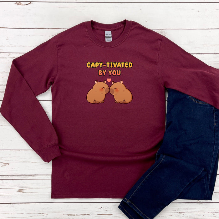 a maroon shirt with two cats saying crapy - twitted by you