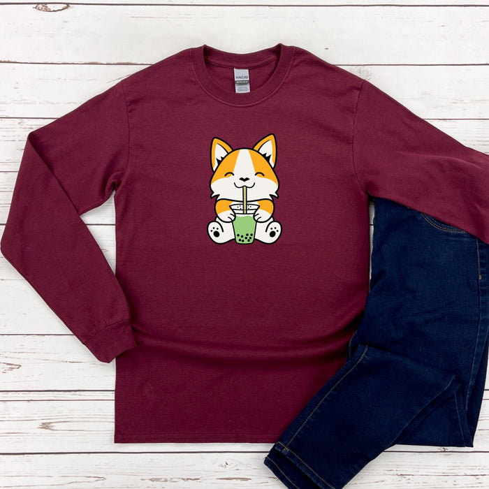 a red shirt with a picture of a cat on it